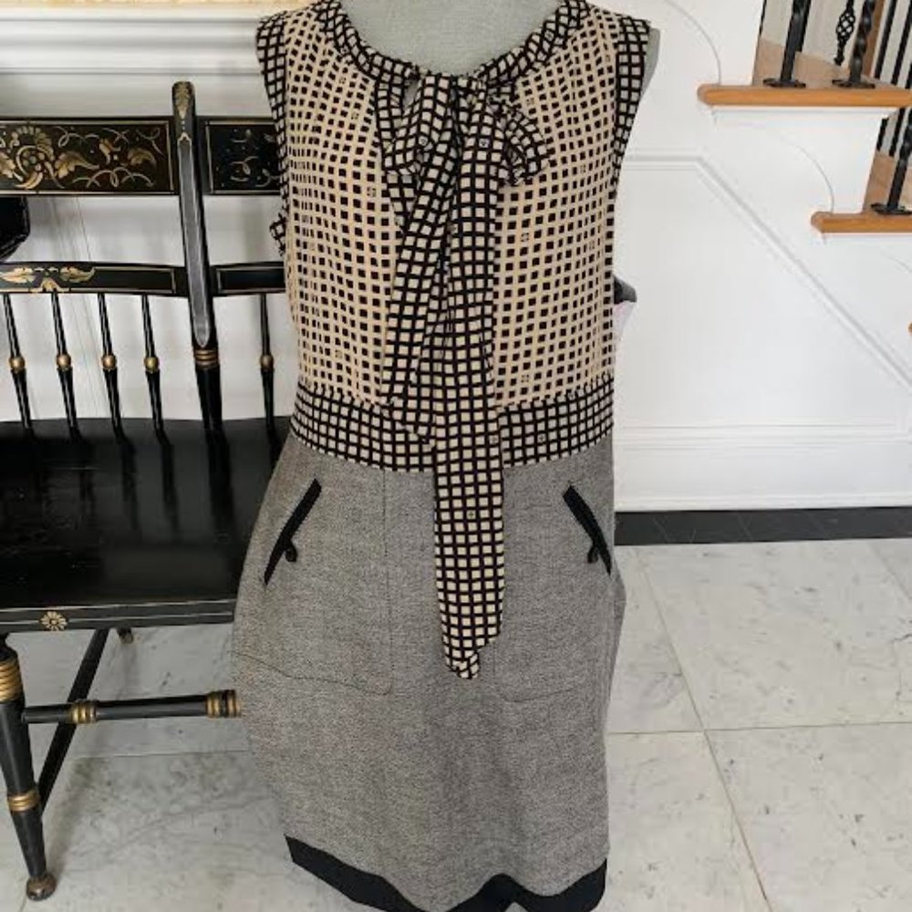 Tory Burch Sleeveless Wool Sheath with Silk Bodice